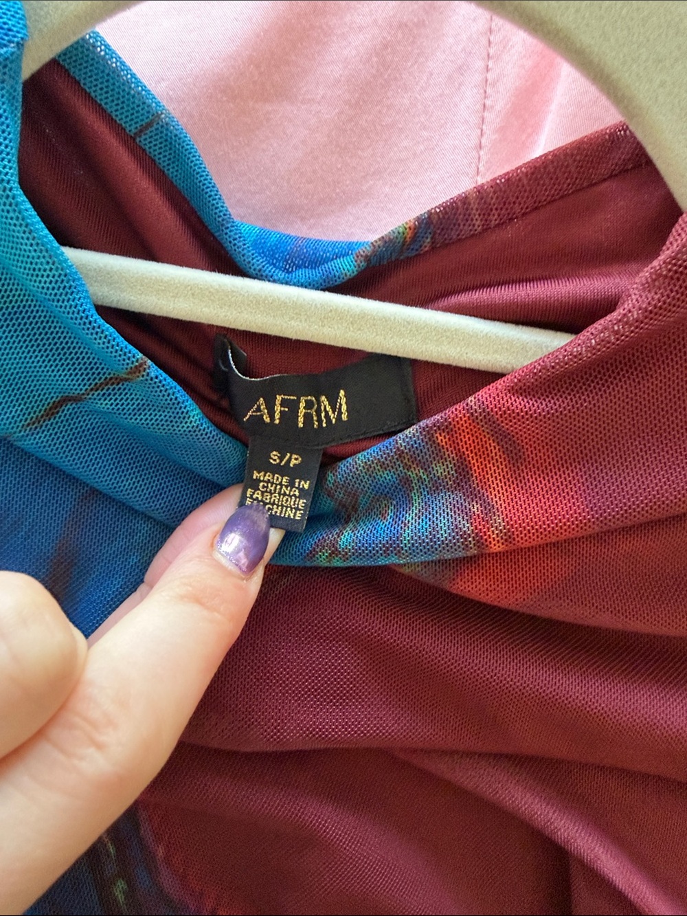 AFRM Asymmetrical Multicolor Ruched Gown - Burgundy, Blue, Pink - Picture 3 of 3